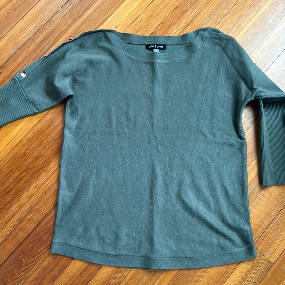 NWOT Soft Knit Moss Green Embellished Sweater
